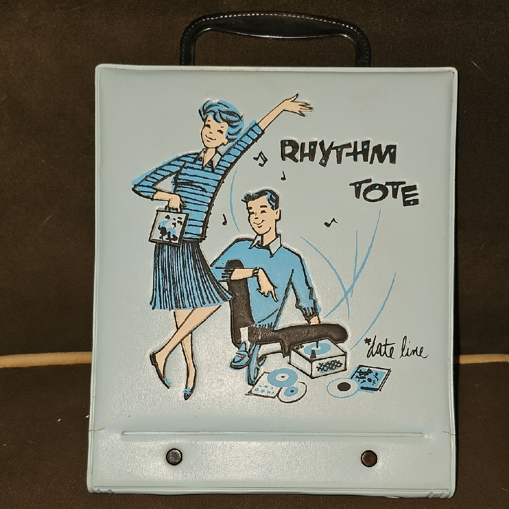Vintage 1950s Rhythm Tote 45s Record Holder Album Vinyl Case Blue Decor Music